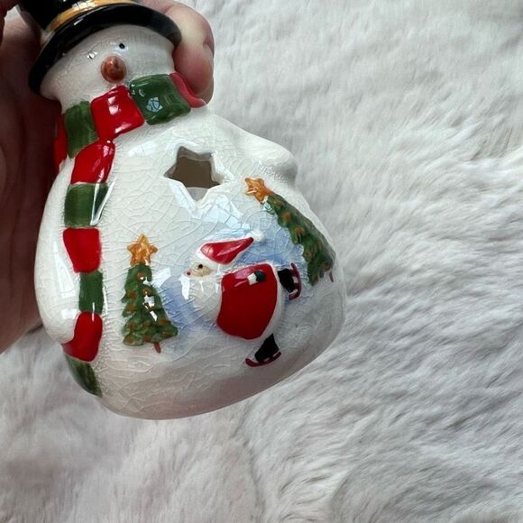 NIB Russ Christmas Holiday Tea Light Holder Snowman Votive Candle Ceramic NEW - Picture 4 of 8